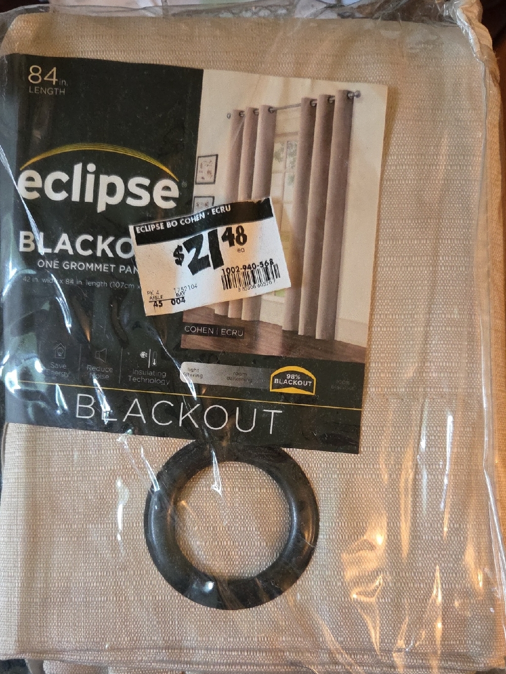 NWT (2) Eclipse Blackout 42”x84” Grommet Curtain Panels COHEN ECRU Thermaback